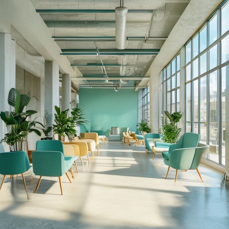 Contemporary workplace environment Modern office workspace with natural light and open layout