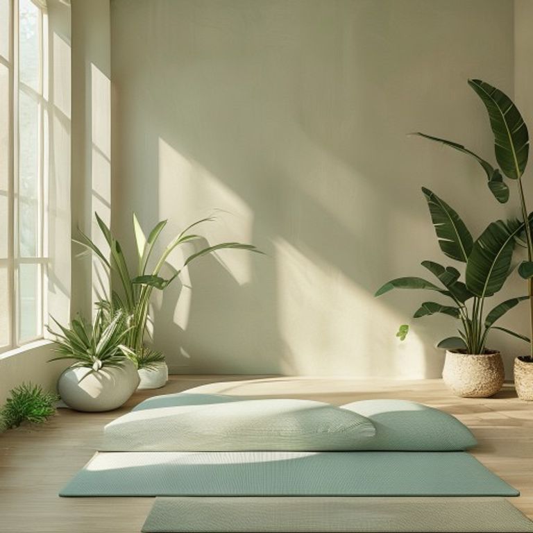 Corporate wellness space Dedicated wellness area in modern office with yoga mat and equipment